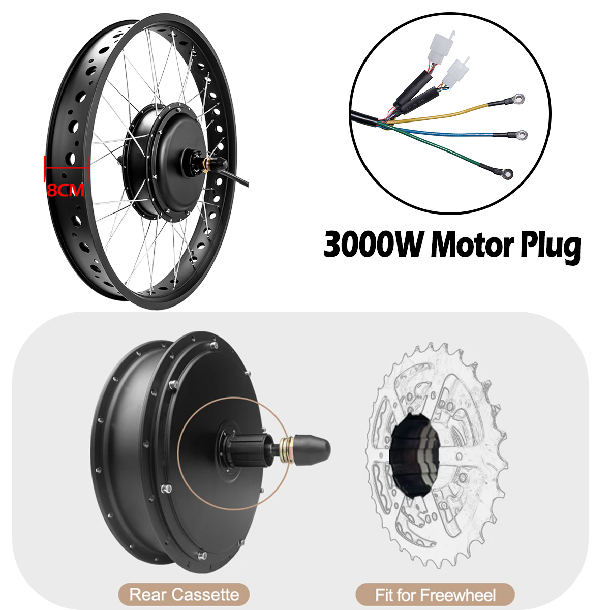 Motor de cubo sem engrenagem s - 72V 5000W Hub Motor Kit avaliação e preço